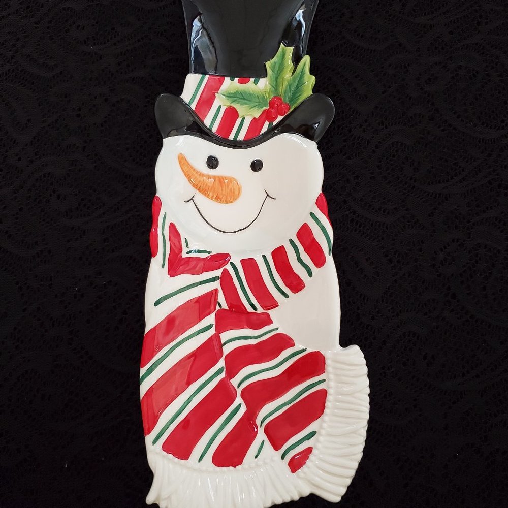 🤩3/$15! Fitz & Floyd ceramic snowman snack tray / spoon rest (NO BOX)